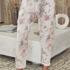 MILIO MILANO - LINEN FLORAL PRINT PANTS (6816-FLORAL-WHITE)