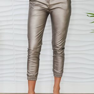 MILIO MILANO - FAUX LEATHER ELASTIC WAIST JOGGERS (2040-SILVER)