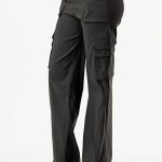 Solid color stretch cargo jogger or wide leg cargo pants