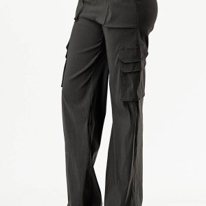 Solid color stretch cargo jogger or wide leg cargo pants