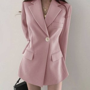Sheer Trend - Fashionable Mid-Length Solid Color Casual Blazer