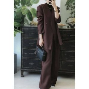 Sheer Trend - Burgundy Suit Set - Jacket And Pants