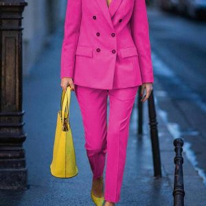 Sheer Trend - Long Sleeves Loose Buttoned Notched Collar Outerwear Top Pants Bottom Two Pieces Set