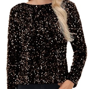 Anna Kaci Wholesale - Long Sleeve Sequin Tops Sparkly Glitter Evening Party