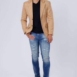 Men's Suede Matte Solid Peak Lapel Blazer 4BL56