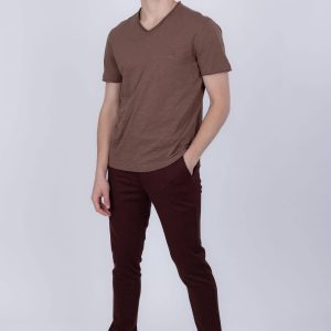 Men's Solid Color V-neck Raw End T-shirts 4TV10