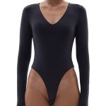 SHAPERX V Neck Long Sleeve Bodysuit for Women