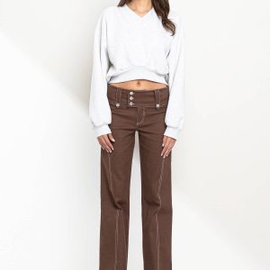 No Vacancy - Stitch line detail semi wide pants